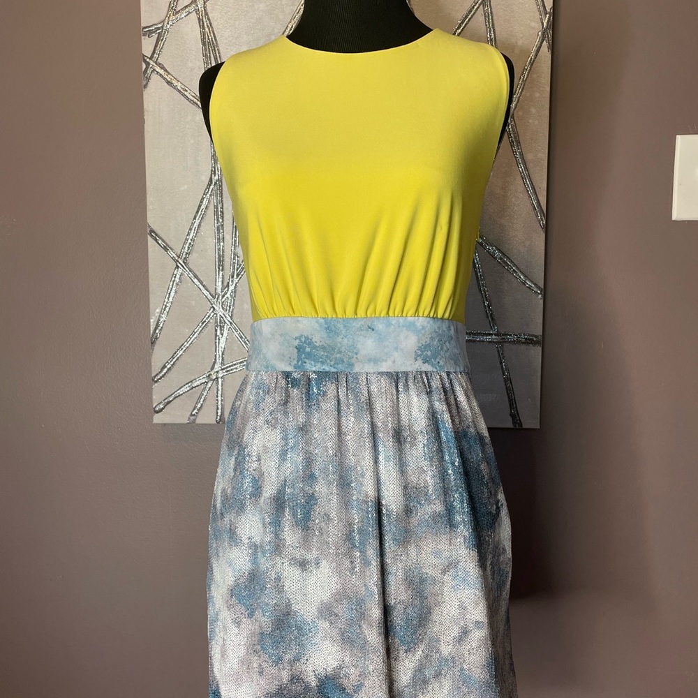 Yellow and Blue Sleeveless Dress by Rachel Roy